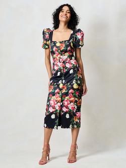 Hope & Ivy The Trisha Square Neck Floral Midi Dress, Black - view 2, Black