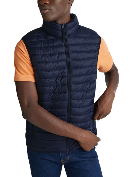 Benetton Zip Front Quilted Gilet, Dark Blue