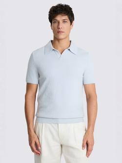 Moss Skipper Collar Short Sleeve Boucle Polo Shirt, Light Blue