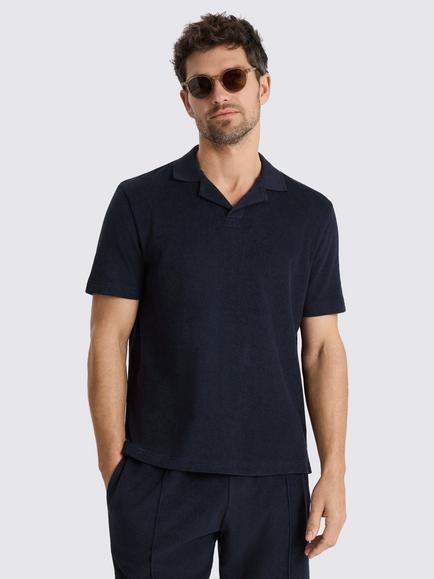 Moss Terry Towelling Cotton Polo Shirt, Navy, Navy