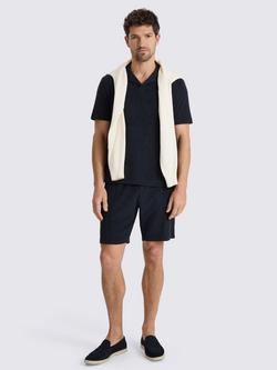 Moss Terry Towelling Short Sleeve Polo Shirt, Navy - view 2, Navy