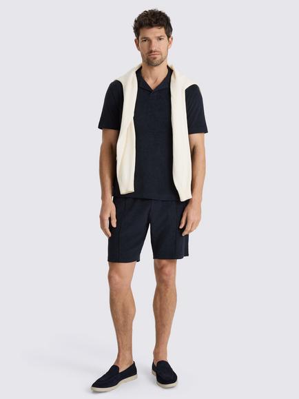 Moss Terry Towelling Cotton Polo Shirt, Navy - view 2, Navy