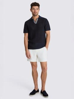 Moss Open Knit Short Sleeve Skipper Polo Shirt, Navy - view 2, Navy