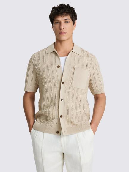 Moss Chevron Pointelle Knitted Shirt, Neutral