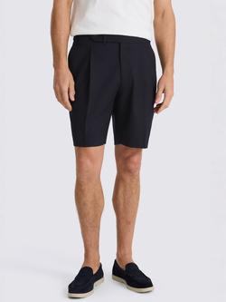 Moss Wool Pleated Shorts, Navy, Navy