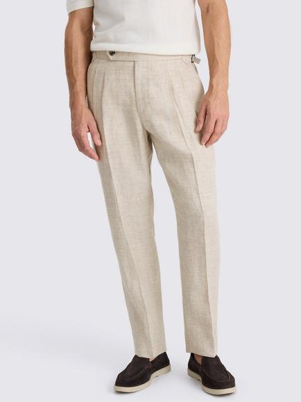 Moss Linen Pleated Trousers, Neutral