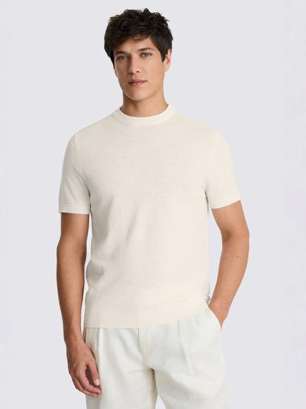 Moss Linen Blend Crew Neck T-Shirt, Off-white