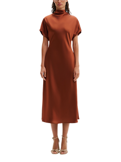 Malina Alivia Drape Satin Midi Dress, Rust, Rust