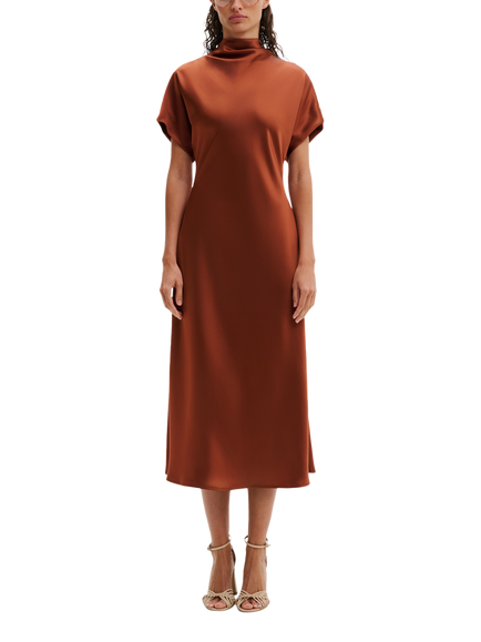Malina Alivia Drape Satin Midi Dress, Rust, Rust