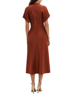 Malina Alivia Drape Satin Midi Dress, Rust - view 2, Rust