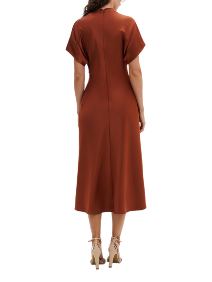 Malina Alivia Drape Satin Midi Dress, Rust - view 2, Rust
