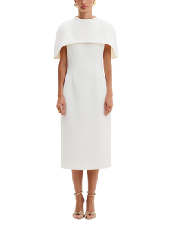 Malina Milena Sculpted Cape Midi Dress, Cream, Cream