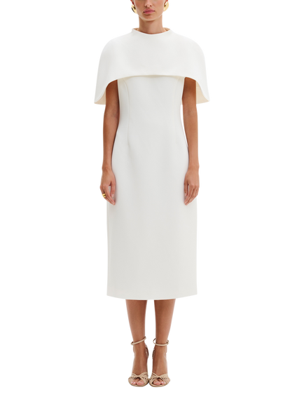 Malina Milena Sculpted Cape Midi Dress, Cream, Cream