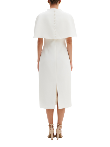 Malina Milena Sculpted Cape Midi Dress, Cream - view 2, Cream