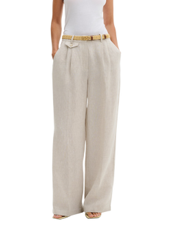 Malina Yana High Rise Pure Linen Trousers, Beige, Beige
