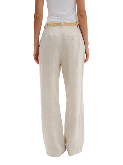 Malina Yana High Rise Pure Linen Trousers, Beige - view 2, Beige