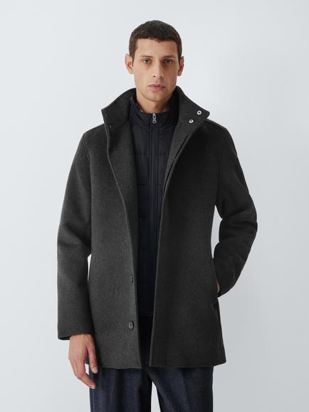 John Lewis Short Wool Blend Funnel Neck Coat, Charcoal