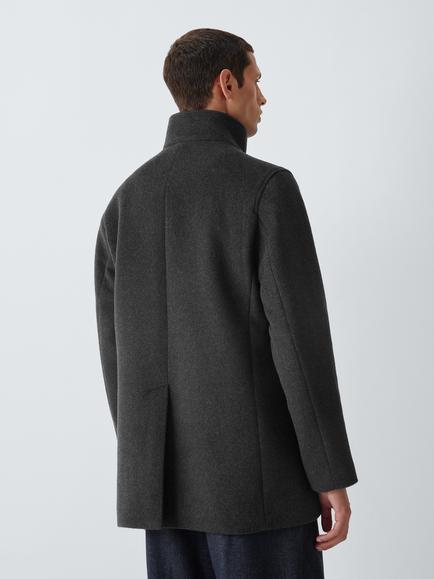 John Lewis Short Wool Blend Funnel Neck Coat - view 2, Charcoal