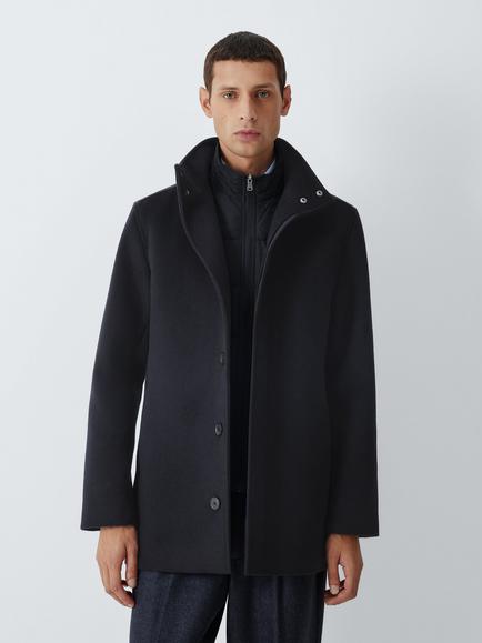 John Lewis Short Wool Blend Funnel Neck Coat, Navy