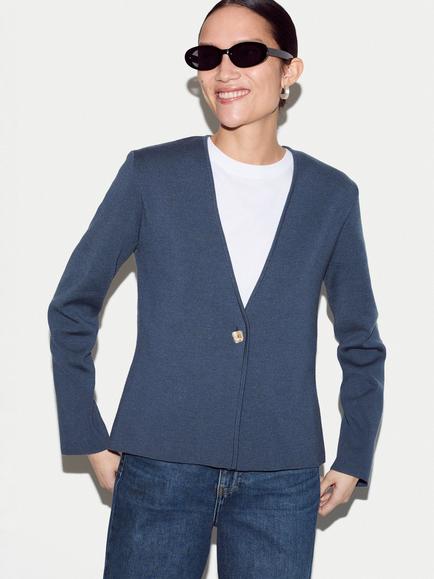 Jigsaw Minimalist Wool Rich Jacket, Blue