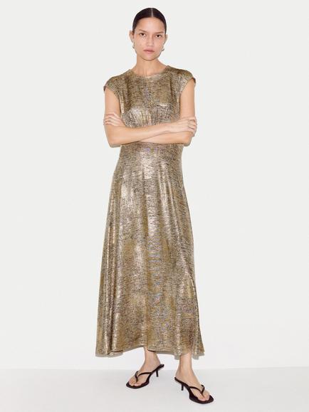 Jigsaw Metallic Curved Seam Maxi Dress, Gold, Gold