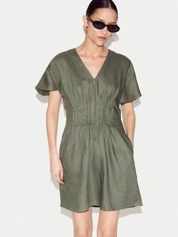 Jigsaw Pintuck Pure Linen Mini Dress, Khaki, Khaki