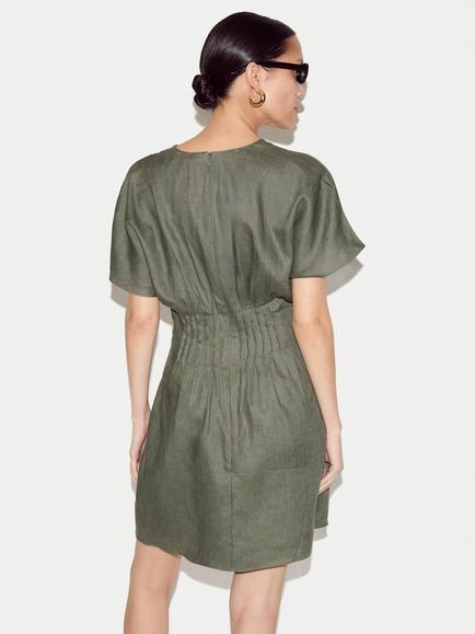 Jigsaw Pintuck Pure Linen Mini Dress, Khaki - view 2, Khaki