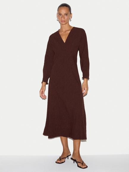 Jigsaw V-Neck Godet Dress, Brown, Brown