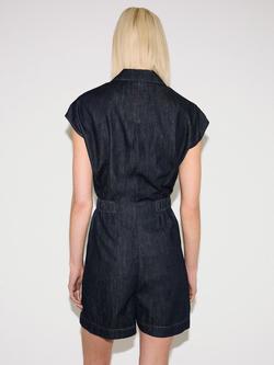 Jigsaw Button Down Denim Playsuit, Indigo - view 2, Indigo