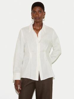 Jigsaw Pleated Waist Pure Linen Shirt, White, White