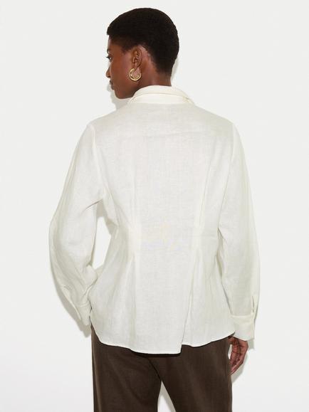Jigsaw Pleated Waist Pure Linen Shirt, White - view 2, White
