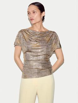 Jigsaw Shimmer Gathered Jersey Top, Gold, Gold