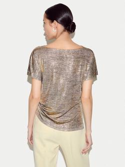 Jigsaw Shimmer Gathered Jersey Top, Gold - view 2, Gold