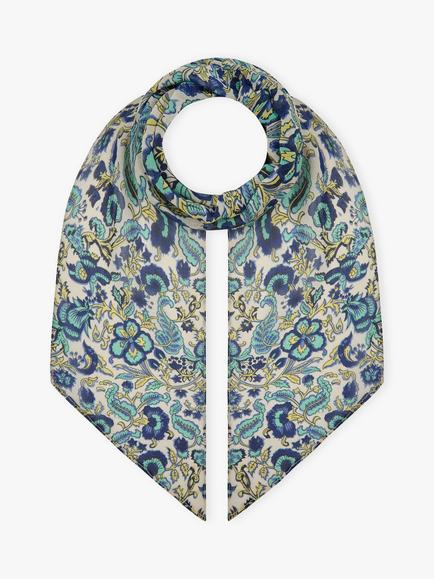 Brora Floral Pure Silk Neck Tie, Oyster/Indigo, Oyster/Indigo