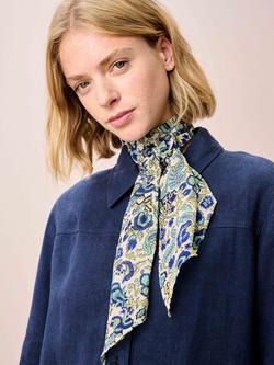 Brora Floral Pure Silk Neck Tie, Oyster/Indigo - view 2, Oyster/Indigo