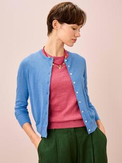 Brora Classic Round Neck Cardigan, Bluebell, Bluebell