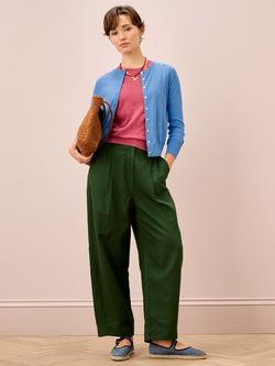 Brora Classic Round Neck Cardigan, Bluebell - view 2, Bluebell