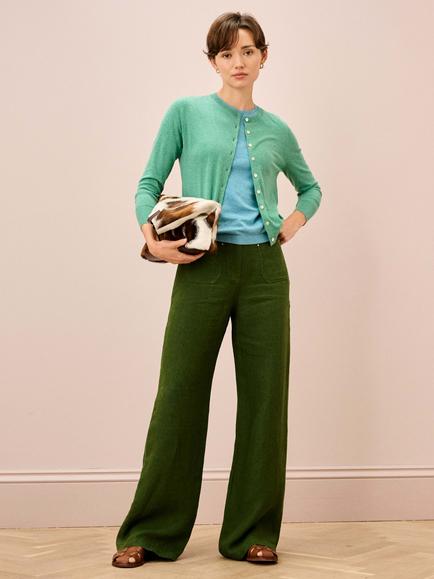 Brora Classic Round Neck Cardigan, Jade - view 2, Jade
