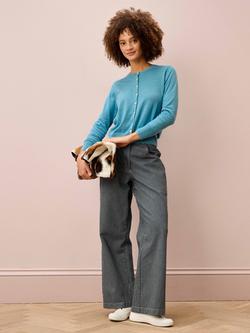 Brora Classic Round Neck Cardigan, Ocean - view 2, Ocean