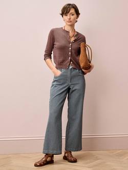 Brora Classic Round Neck Cardigan, Cocoa, Cocoa