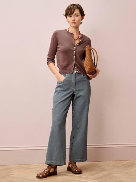 Brora Classic Round Neck Cardigan, Cocoa, Cocoa