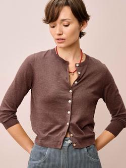 Brora Classic Round Neck Cardigan, Cocoa - view 2, Cocoa