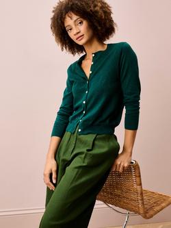 Brora Fine Gauge Knit Plain Cardigan - view 2, Dark Green