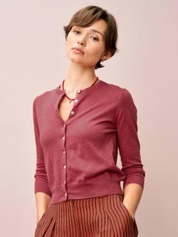 Brora Classic Round Neck Cardigan, Rhubarb, Rhubarb