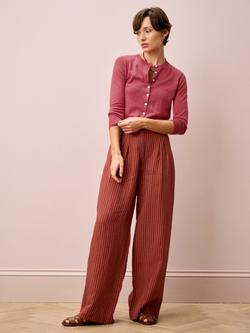 Brora Classic Round Neck Cardigan, Rhubarb - view 2, Rhubarb