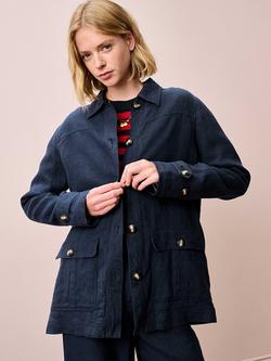 Brora Pure Washed Linen Work Jacket, Navy, Navy