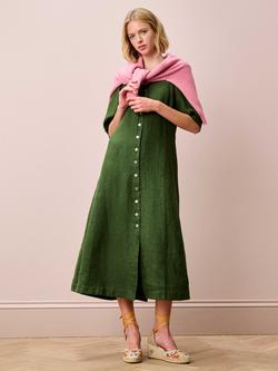 Brora Herringbone Pure Linen Shirt Dress, Kelp, Kelp