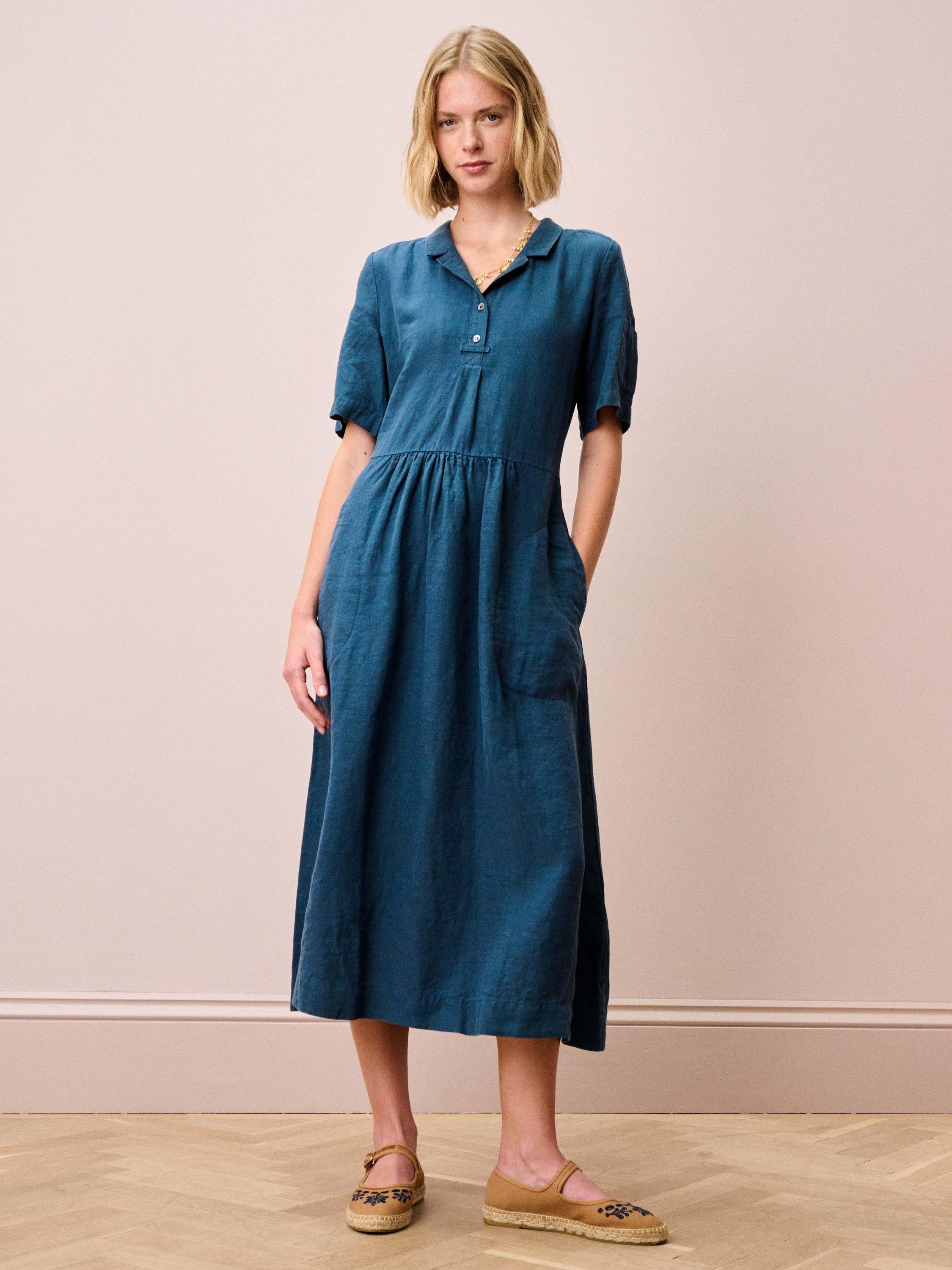 Brora Utility Pure Linen Shirt Dress, Ink
