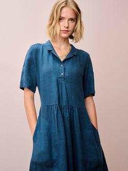 Brora Utility Pure Linen Shirt Dress, Ink - view 2, Ink