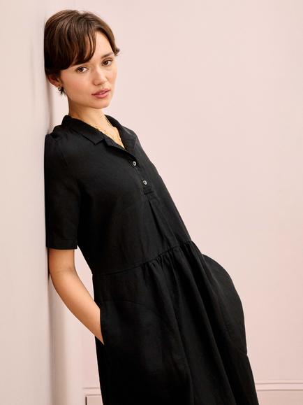 Brora Utility Pure Linen Shirt Dress, Black - view 2, Black